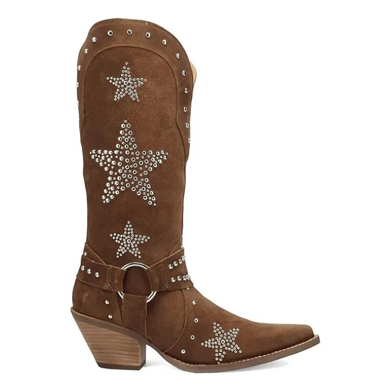 Dingo Womens Lucky Stars Suede Leather Boot Block Heel Cowboy Boots