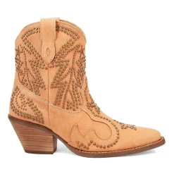 Dingo Womens Seein' Stars Suede Leather Bootie Stacked Heel Cowboy Boots