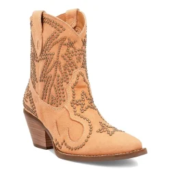 Dingo Womens Seein' Stars Suede Leather Bootie Stacked Heel Cowboy Boots