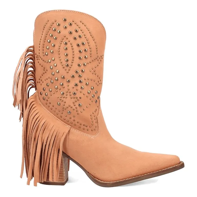 Dingo Womens Star Power Suede Leather Bootie Stacked Heel Cowboy Boots