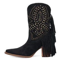 Dingo Womens Star Power Suede Leather Bootie Stacked Heel Cowboy Boots