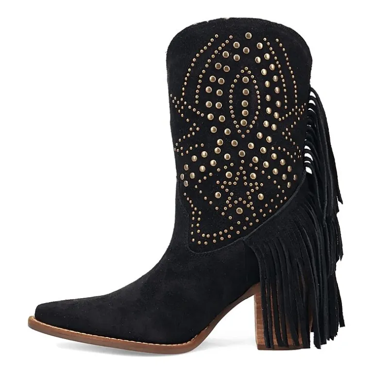 Dingo Womens Star Power Suede Leather Bootie Stacked Heel Cowboy Boots