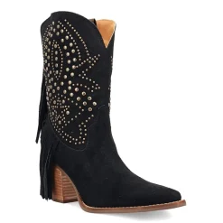Dingo Womens Star Power Suede Leather Bootie Stacked Heel Cowboy Boots