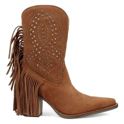 Dingo Womens Star Power Suede Leather Bootie Stacked Heel Cowboy Boots