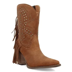 Dingo Womens Star Power Suede Leather Bootie Stacked Heel Cowboy Boots