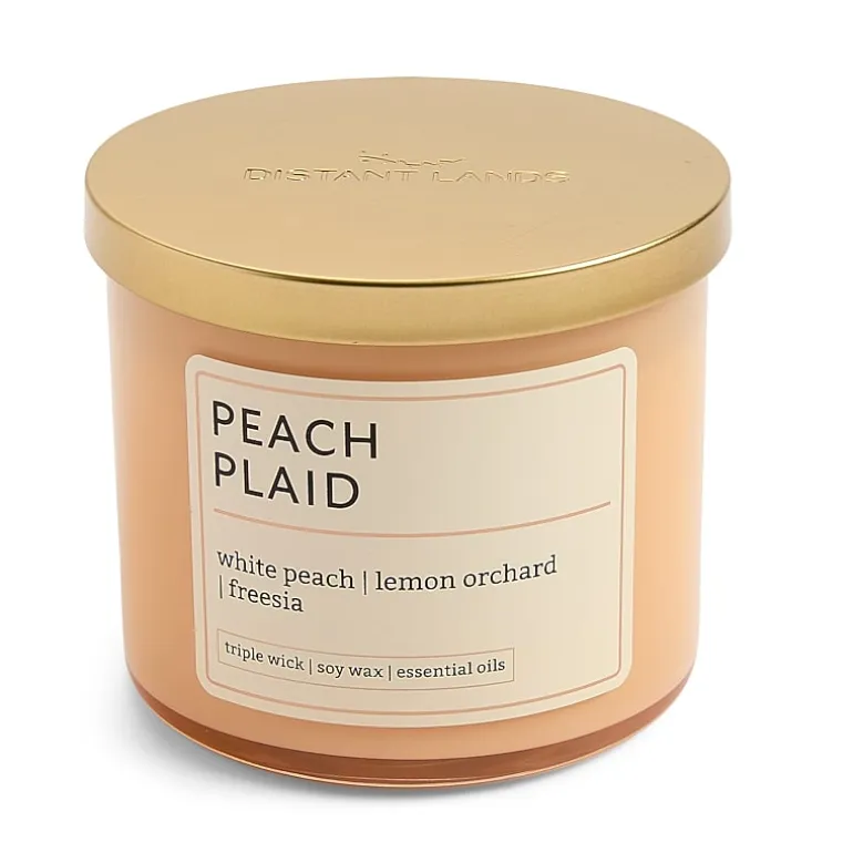 Distant Lands 14oz Peach Plaid 3-Wick Scented Jar Candle