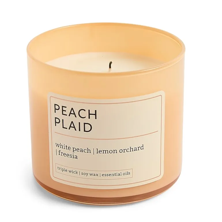 Distant Lands 14oz Peach Plaid 3-Wick Scented Jar Candle
