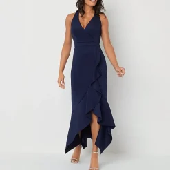 DJ Jaz Womens High-Low V Neck Sleeveless Evening Gown