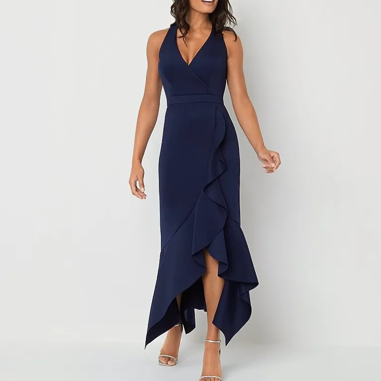 DJ Jaz Womens High-Low V Neck Sleeveless Evening Gown