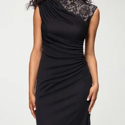 DJ Jaz Womens Mock Neck Sleeveless Lace Evening Gown
