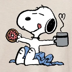 Donut And Coffee Womens Juniors Crew Neck Short Sleeve Oversized Peanuts Snoopy Graphic T-Shirt