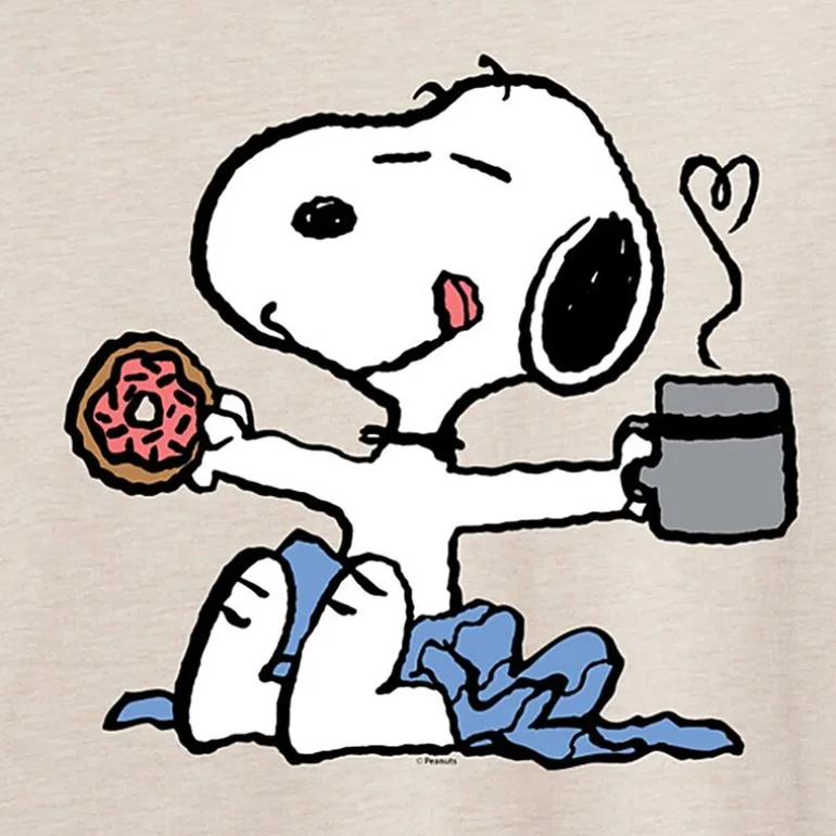 Donut And Coffee Womens Juniors Crew Neck Short Sleeve Oversized Peanuts Snoopy Graphic T-Shirt