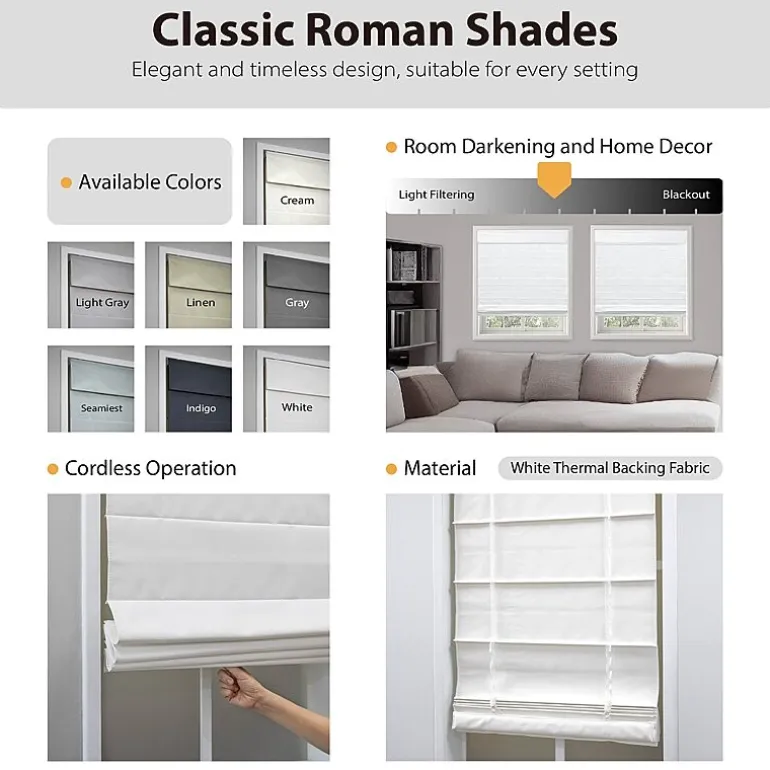 Dover Cordless Room Darkening Roman Shade