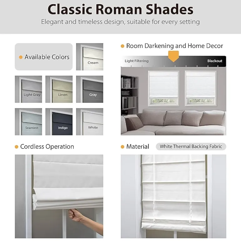 Dover Cordless Room Darkening Roman Shade