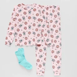 Dream Big Peace Out Little & Big Kid Girls Velour Crew Neck Long Sleeve 3-pc. Pajama Set