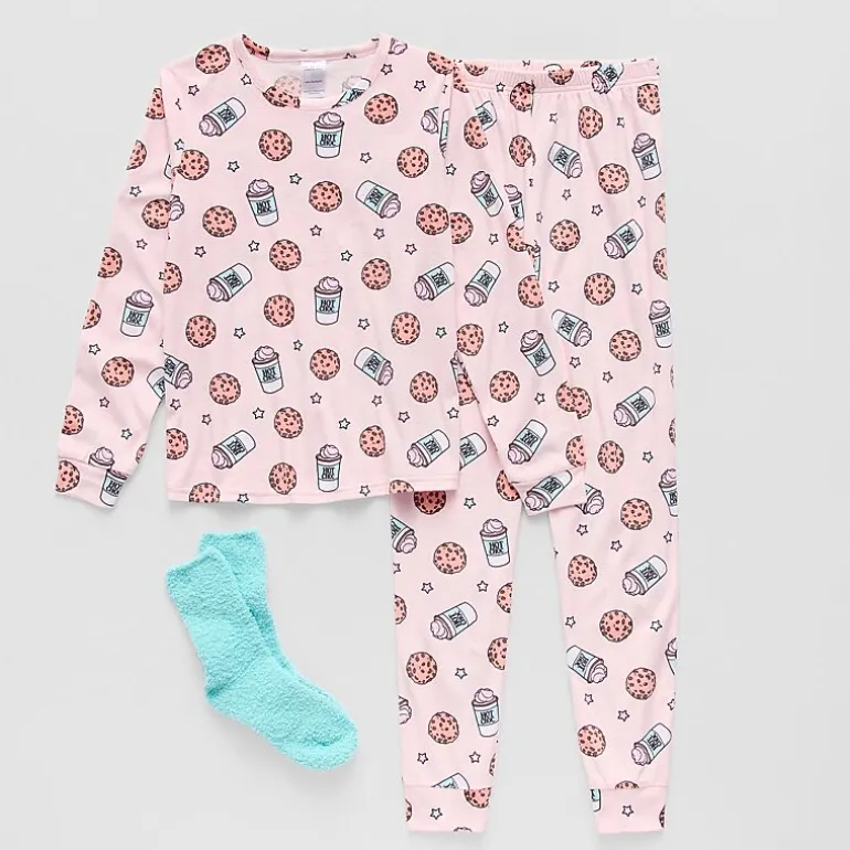 Dream Big Peace Out Little & Big Kid Girls Velour Crew Neck Long Sleeve 3-pc. Pajama Set