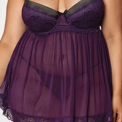 Dreamgirl Plus Stretch Mesh and Lace Babydoll with G-String - 11020X