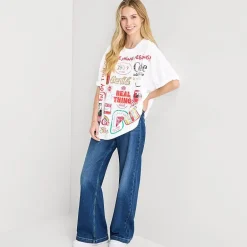 Drinks Grid Boyfriend Tee Womens Juniors Crew Neck Short Sleeve Loose Fit Graphic T-Shirt