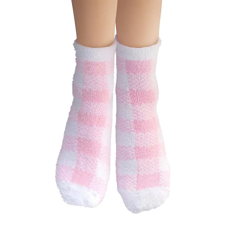 Earth Therapeutics Pink Plaid Aloe Moisturizing Socks