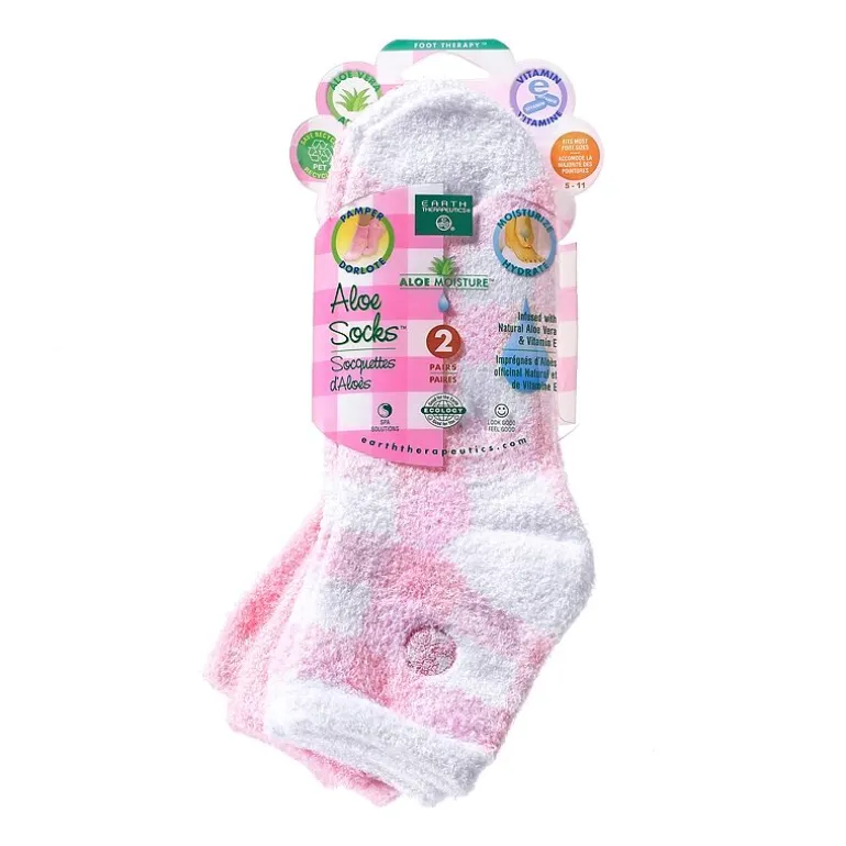 Earth Therapeutics Pink Plaid Aloe Moisturizing Socks