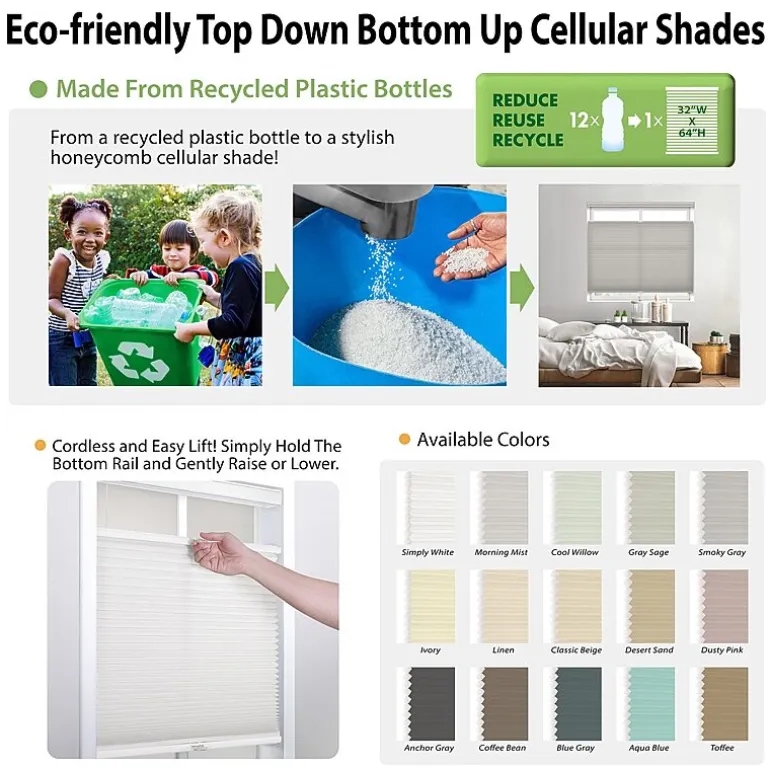 Eco Estates Custom Cordless Top Down Bottom Up Light-Filtering Cellular Shade