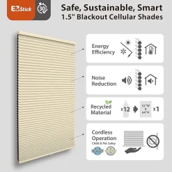 Eco Estates Ez Stick No Tool 1.5" Cut-To-Width Cordless 100% Blackout Cellular Shade
