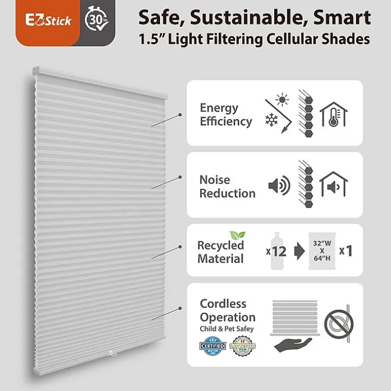 Eco Estates Ez Stick No Tool 1.5" Cut-To-Width Cordless Light-Filtering Cellular Shade