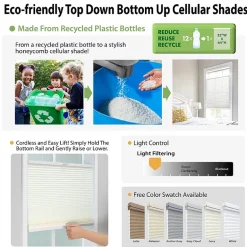 Eco Estates Honeycomb Custom Cordless Top Down Bottom Up Light-Filtering Cellular Shade