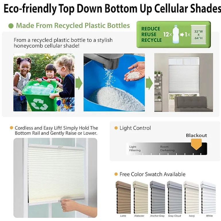 Eco Estates Honeycomb Custom Cordless Top Down Bottom Up Blackout Cellular Shade