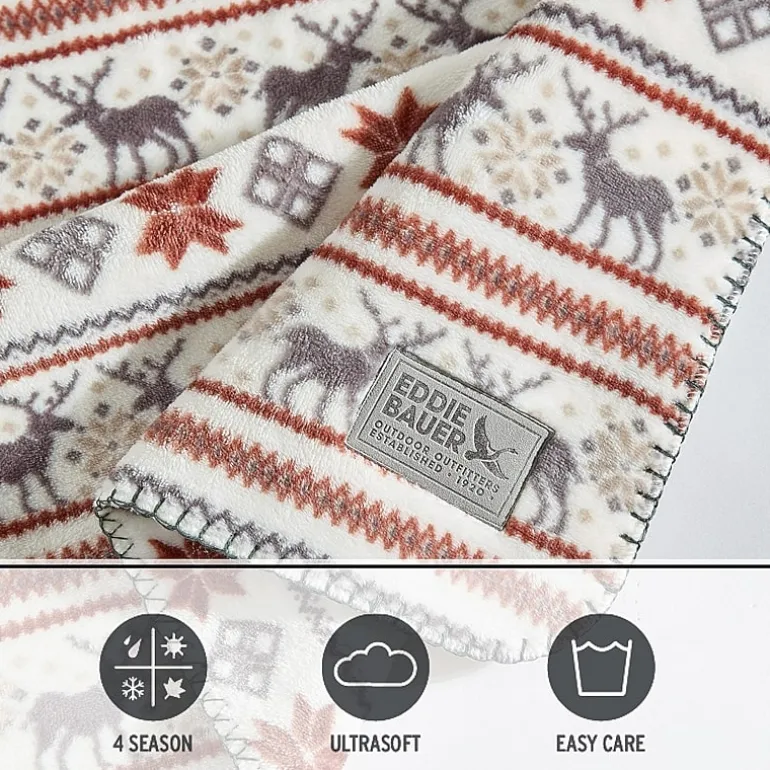 Eddie Bauer Deer Snowflake Washable Throw