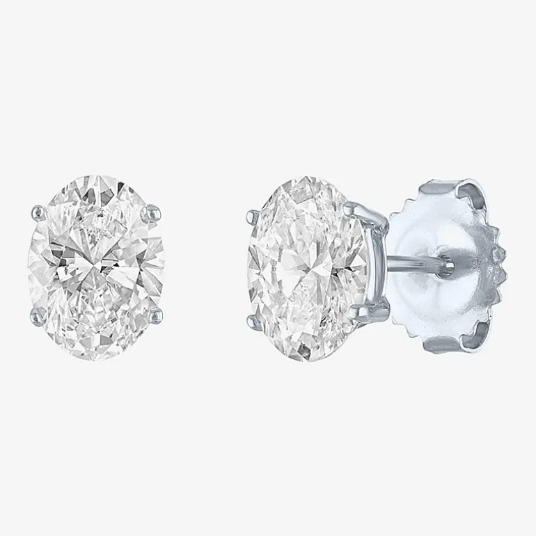 ( E-F/Si1-Si2 ) 2 CT. T.W. Lab-Grown Diamond 14K Gold 8mm Oval Stud Earrings