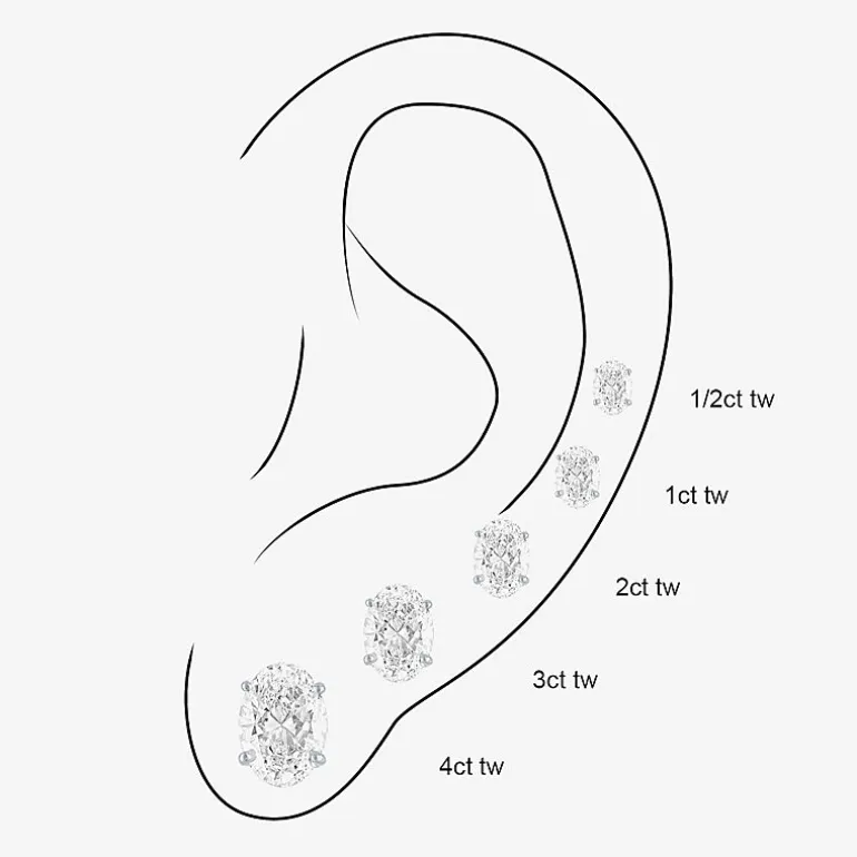 ( E-F/Si1-Si2 ) 2 CT. T.W. Lab-Grown Diamond 14K Gold 8mm Oval Stud Earrings
