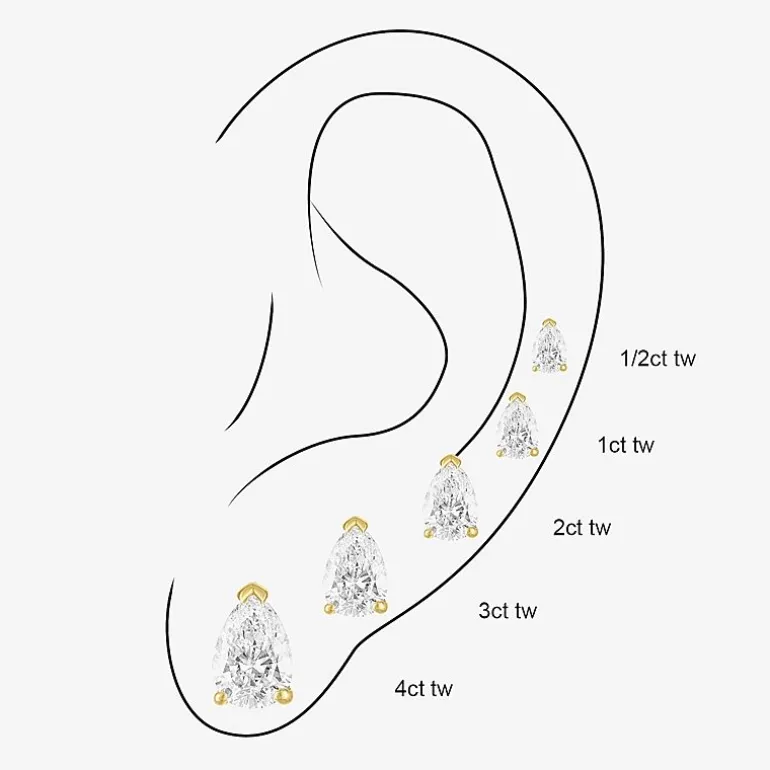 ( E-F/Si1-Si2 ) 2 CT. T.W. Lab-Grown Diamond 14K Gold 8.8mm Pear Stud Earrings