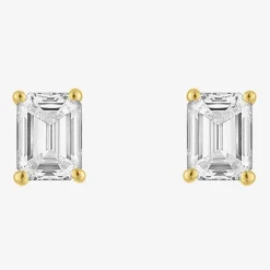 ( E-F/Si1-Si2 ) 1/2 CT. T.W. Lab-Grown Diamond 10K Gold 4.4mm Emerald Stud Earrings