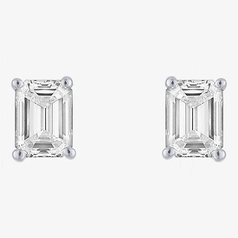 ( E-F/Si1-Si2 ) 1/2 CT. T.W. Lab-Grown Diamond 10K Gold 4.4mm Emerald Stud Earrings