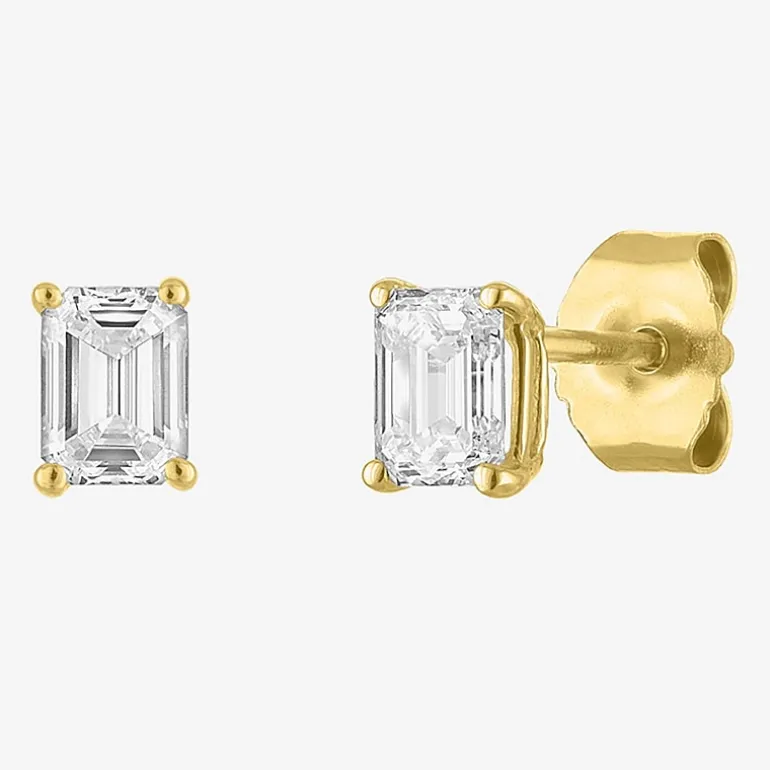 ( E-F/Si1-Si2 ) 1/2 CT. T.W. Lab-Grown Diamond 10K Gold 4.4mm Emerald Stud Earrings