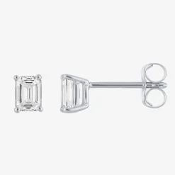 ( E-F/Si1-Si2 ) 1/2 CT. T.W. Lab-Grown Diamond 10K Gold 4.4mm Emerald Stud Earrings
