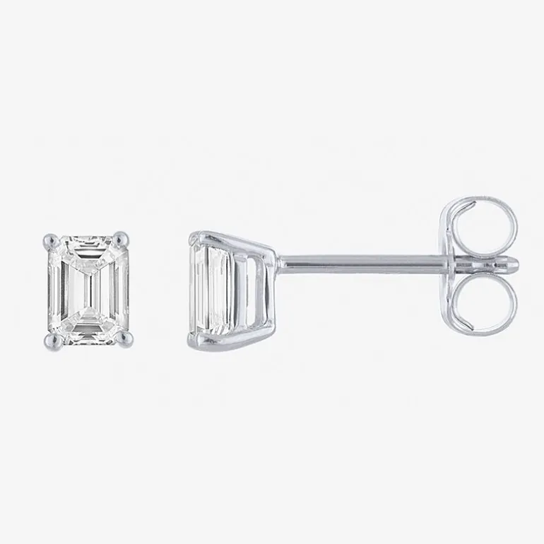 ( E-F/Si1-Si2 ) 1/2 CT. T.W. Lab-Grown Diamond 10K Gold 4.4mm Emerald Stud Earrings