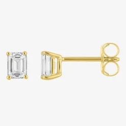 ( E-F/Si1-Si2 ) 1/2 CT. T.W. Lab-Grown Diamond 10K Gold 4.4mm Emerald Stud Earrings