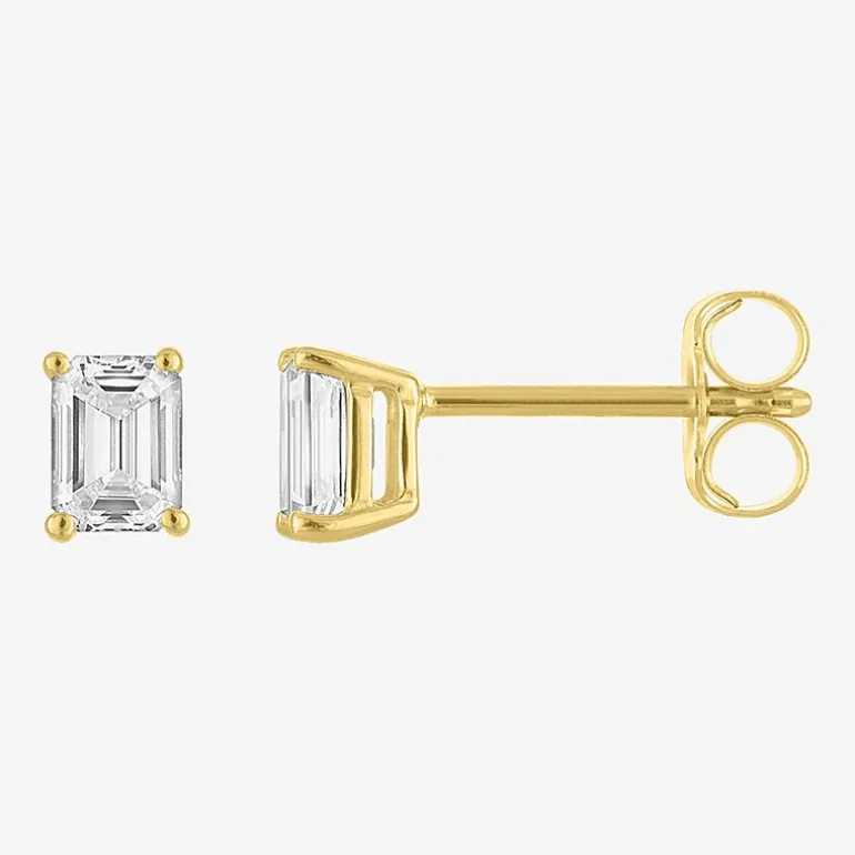 ( E-F/Si1-Si2 ) 1/2 CT. T.W. Lab-Grown Diamond 10K Gold 4.4mm Emerald Stud Earrings