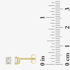 ( E-F/Si1-Si2 ) 1/2 CT. T.W. Lab-Grown Diamond 10K Gold 4.4mm Emerald Stud Earrings