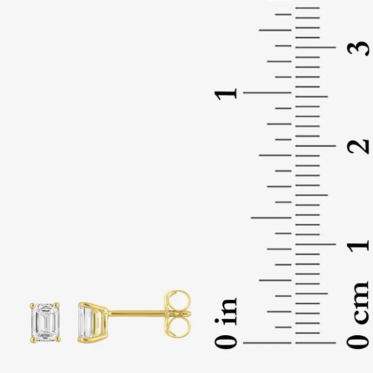 ( E-F/Si1-Si2 ) 1/2 CT. T.W. Lab-Grown Diamond 10K Gold 4.4mm Emerald Stud Earrings