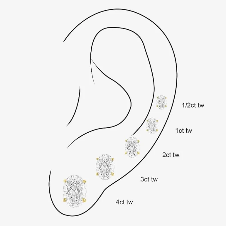 ( E-F/Si1-Si2 ) 3 CT. T.W. Lab-Grown Diamond 14K Gold 9mm Oval Stud Earrings