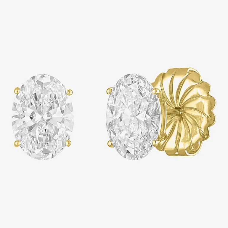 ( E-F/Si1-Si2 ) 3 CT. T.W. Lab-Grown Diamond 14K Gold 9mm Oval Stud Earrings