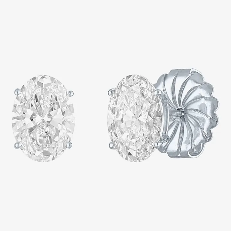 ( E-F/Si1-Si2 ) 3 CT. T.W. Lab-Grown Diamond 14K Gold 9mm Oval Stud Earrings