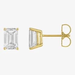 ( Ef/Si1-Si2 ) 2 CT. T.W. Lab-Grown Diamond 14K Gold 7.3mm Emerald Stud Earrings