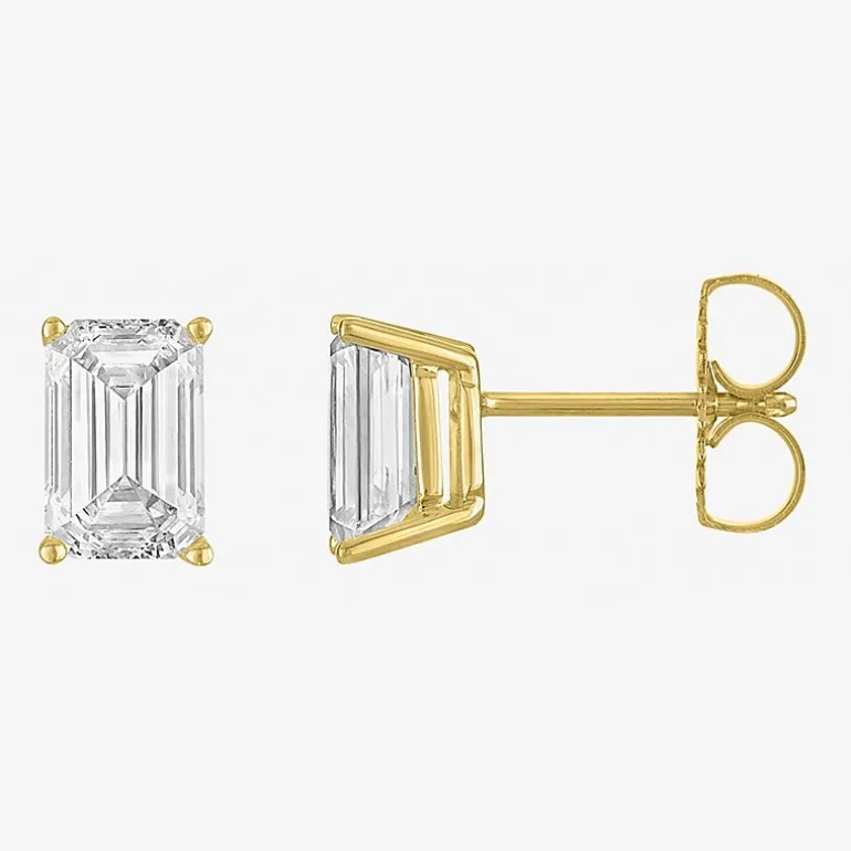 ( Ef/Si1-Si2 ) 2 CT. T.W. Lab-Grown Diamond 14K Gold 7.3mm Emerald Stud Earrings
