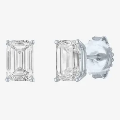( Ef/Si1-Si2 ) 2 CT. T.W. Lab-Grown Diamond 14K Gold 7.3mm Emerald Stud Earrings