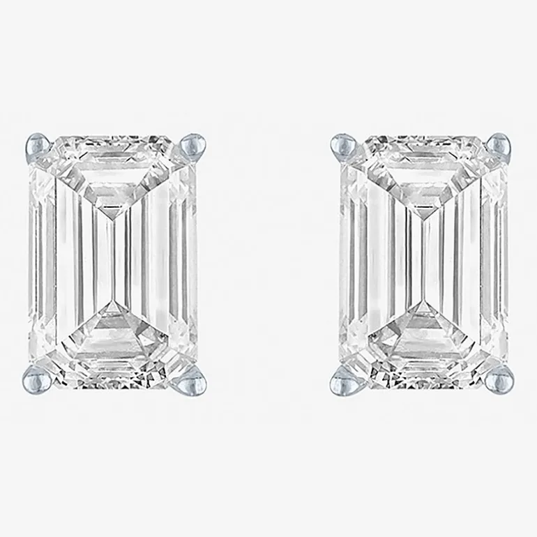 ( Ef/Si1-Si2 ) 2 CT. T.W. Lab-Grown Diamond 14K Gold 7.3mm Emerald Stud Earrings