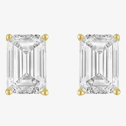 ( Ef/Si1-Si2 ) 2 CT. T.W. Lab-Grown Diamond 14K Gold 7.3mm Emerald Stud Earrings